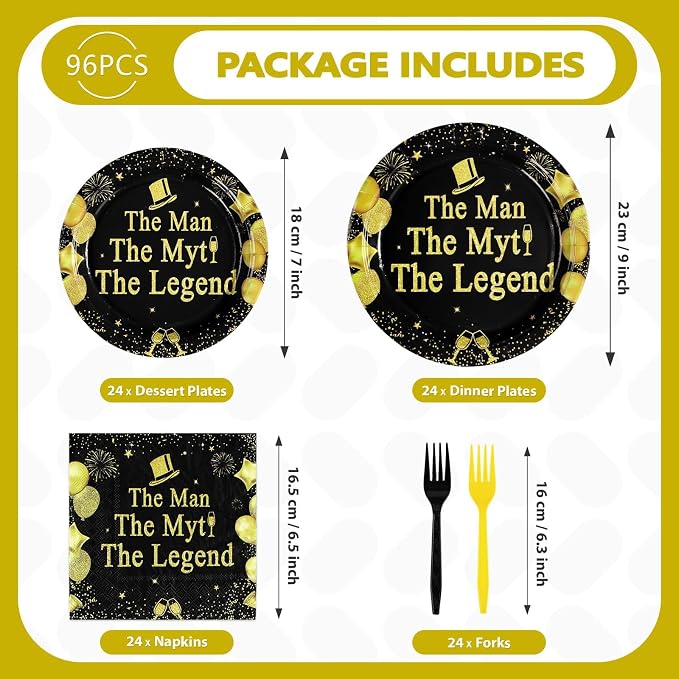 96 Pcs The Man The Myth The Legend Party Decorations, Serves 24 | Mens Birthday - Image 2