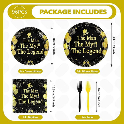 96 Pcs The Man The Myth The Legend Party Decorations, Serves 24 | Mens Birthday - Image 2
