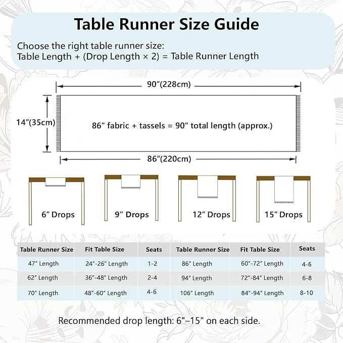 Floral Table Runner with Tassel Edges, Cotton Blend Decorative Runner - Image 7