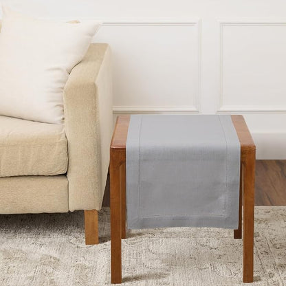 Solino Home 100% Pure Linen Table Runner Grey, Classic Hemstitch 14 x 36 in | by SolinoHome