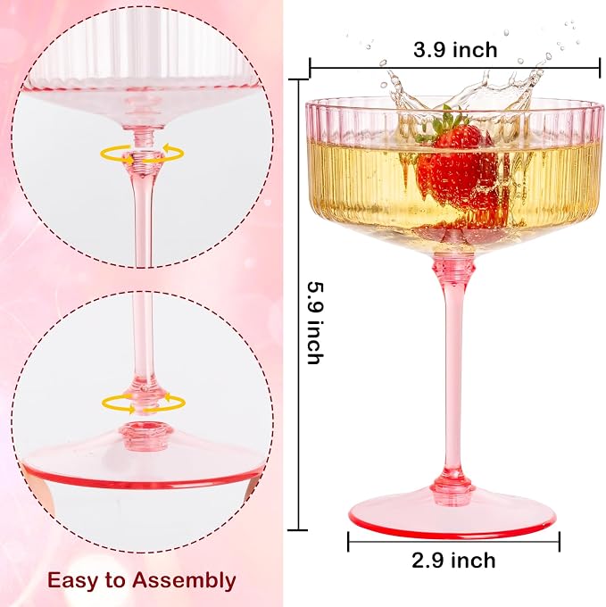 LIYH 20pcs Pink Martini Glasses 10 Oz Martini Glasses Plastic Disposable Pink - Image 2