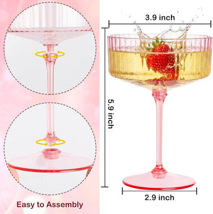 LIYH 20pcs Pink Martini Glasses 10 Oz Martini Glasses Plastic Disposable Pink - Image 2