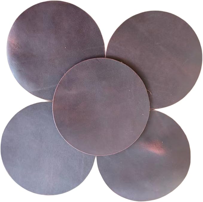 Full Grain Genuine Leather, Oil Wax Brown, 11cm Circular Coasters 5 pcs | - Image 3