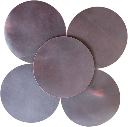 Full Grain Genuine Leather, Oil Wax Brown, 11cm Circular Coasters 5 pcs | - Image 3