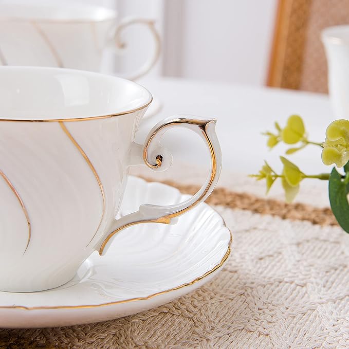 Agyiuns 6 Sets 6oz Porcelain Tea Cups Saucers，White - Image 4