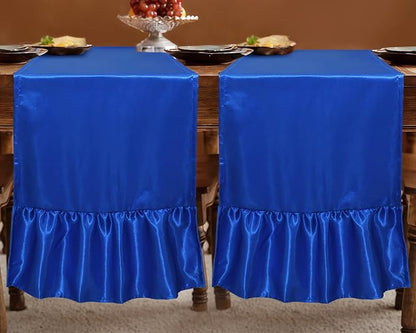 2 Pack Royal Blue Satin Table Runner 12 x 72 Inch | Ruffle Design, Luxurious - Image 3