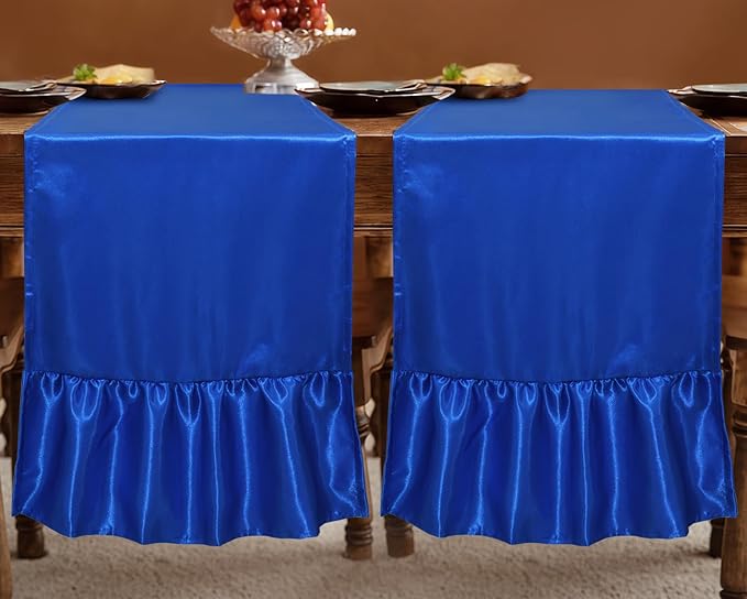 2 Pack Royal Blue Satin Table Runner 12 x 108 Inch | Ruffle Design, Luxurious - Image 3