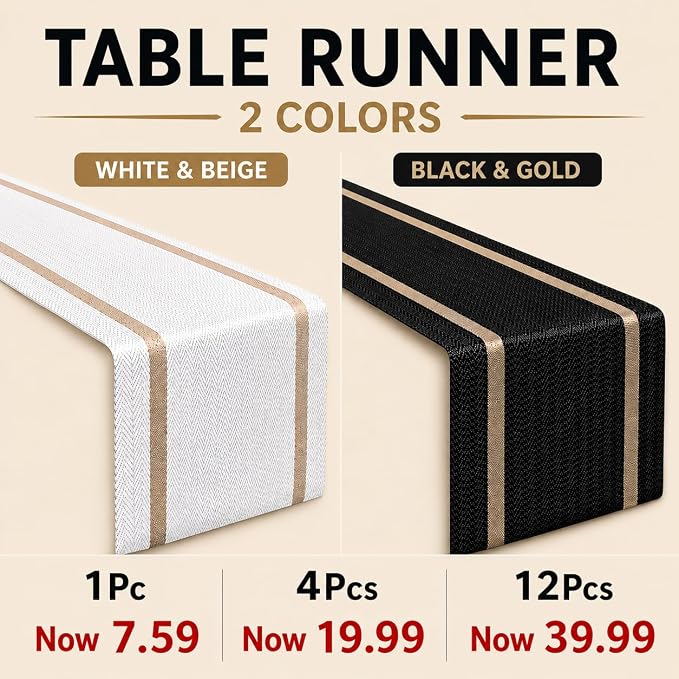 FAVE 4 Pack Woven Vinyl Table Runners, 120x12 Inch Black - Image 5