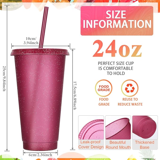 Honeydak 60 Pack Tumbler with Straw and Lid Bulk Glitter Plastic Cups Water - Image 4