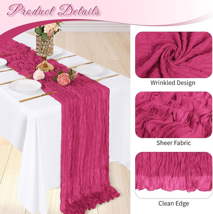 3 Pack Hot Pink Cheesecloth Table Runner, 17 x 108 inch, Semi Sheer Boho Cheese - Image 4