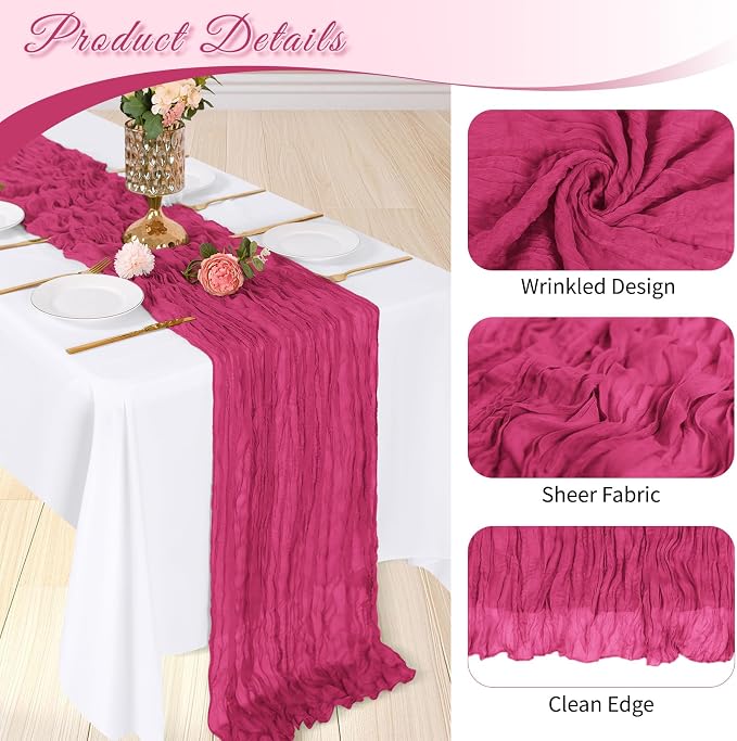 6 Pack Hot Pink Cheesecloth Table Runner, 17 x 108 inch, Semi Sheer Boho Cheese - Image 4