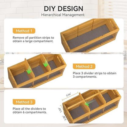 Yofidra Bamboo Utensil Holder & Silverware Organizer: Extra Large Cooking Holder with Absorbing Drying Stone and 6 Compartments Kitchen Countertop Storage Farmhouse Decor Accessories 11.8"X4.7"X5.9"