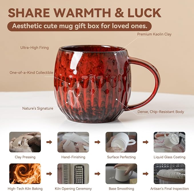 Crimson Surge Ceramic Coffee Mug - 21 oz Unique Reactive Glaze Coffee Cup - Image 5