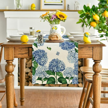 Artoid Mode Watercolor Hydrangea Table Runner, Spring Summer Seasonal Kitchen - Image 2