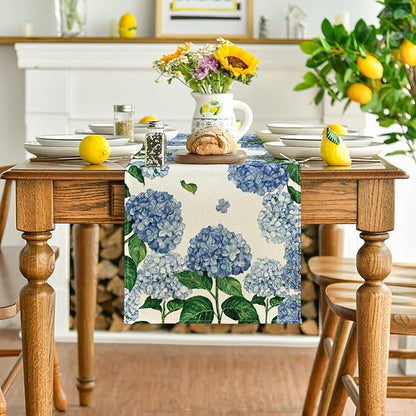 Artoid Mode Watercolor Hydrangea Table Runner, Spring Summer Seasonal Kitchen - Image 2