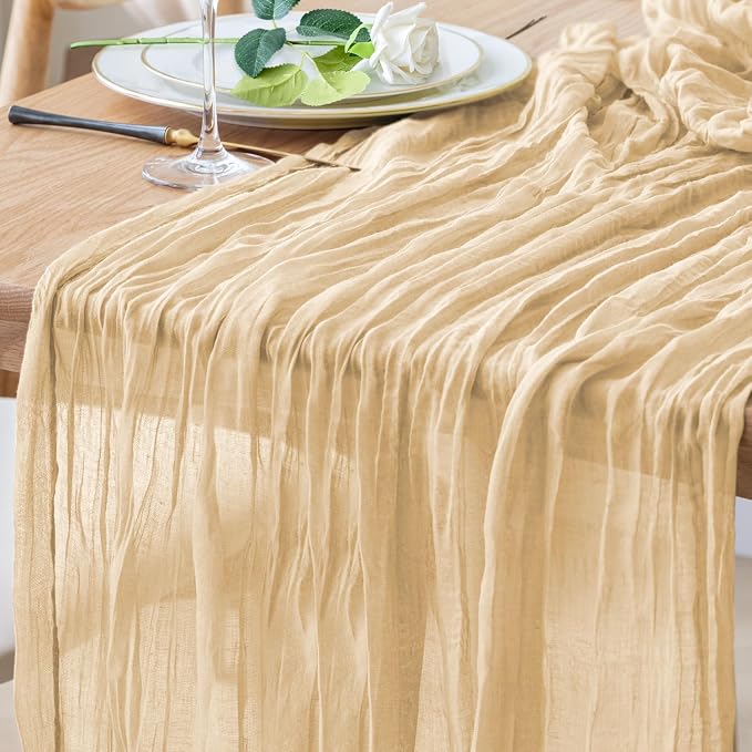 Cheesecloth Table Runner 10FT Sand Boho Gauze Rustic Sheer Table Runners | by Xiomot