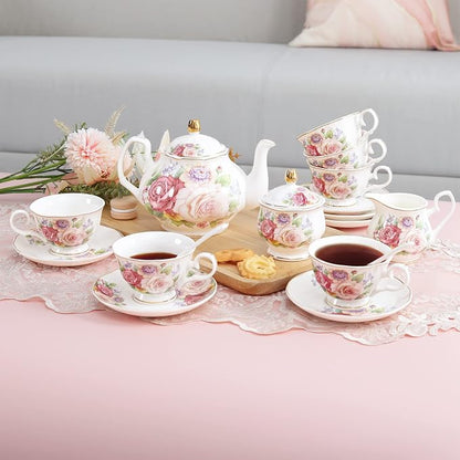 fanquare European Porcelain Coffee Set, Bone China Tea Set, Vintage Floral - Image 5