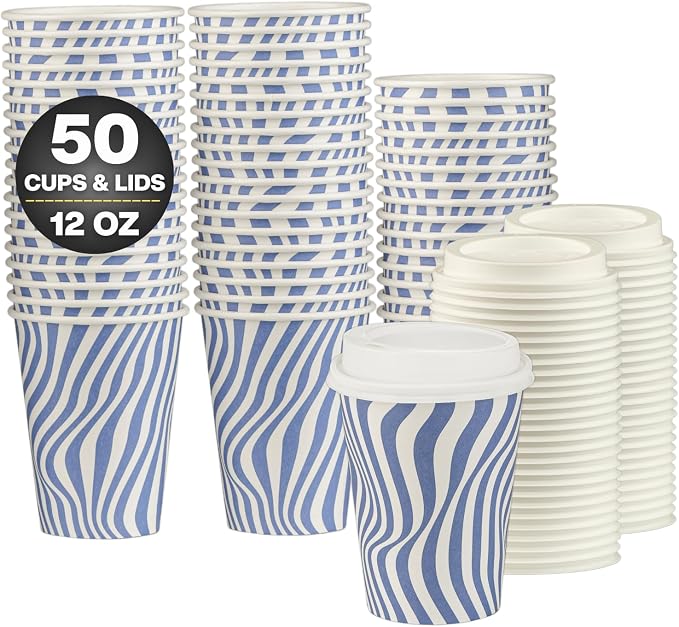 Disposable Coffee Cups with Lids, To Go Paper Hot Cups, Cocoa - Image 2
