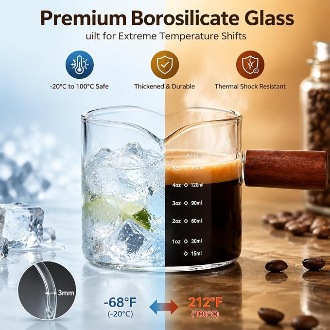 5oz Espresso Cups Set of 2, Double Spout Clear Borosilicate Glass - Image 5