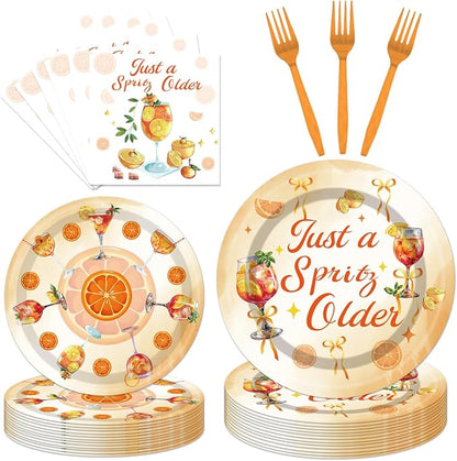 EUOYUFO 96Pcs Aperol Sprit Party Decorations Tableware Set Just A Spirity Older by EUOYUFO