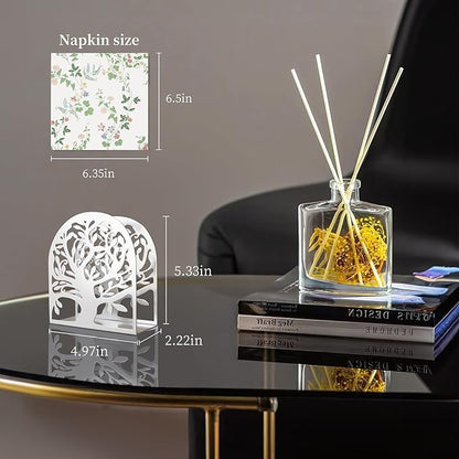 YAJIACLONE Tree of Life Silver Metal Napkin Holder, Upright Metal Tabletop Napkin Holder for Kitchen & Dining Table.