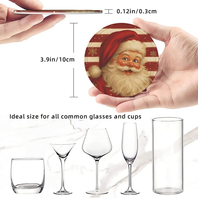 Red Christmas Santa Claus Striped Coasters - Image 3