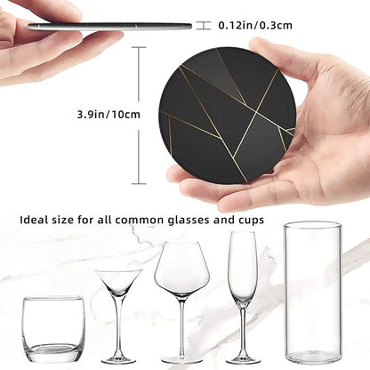 6 Pcs Black Gold Trim Pattern Leather Coasters - Image 8