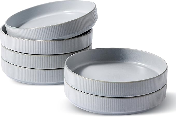 famiware Star 8.25" Pasta Bowls Set of 6, Bowl Plates, Light Gray | Microwave & by Famiware