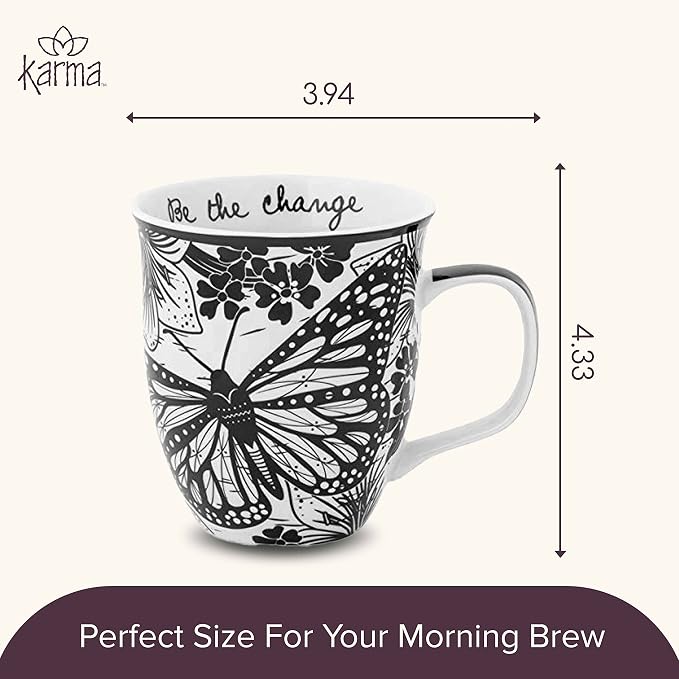 Karma Gifts 14 oz Black and White Boho Mug Butterfly - Image 5