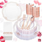 Ciaell 175 PCS Rose and Gold Plastic Plates - Fancy Rose Gold Disposable Dinnerware Set with of 50 Plates, 25 Knives, 25 Forks, 25 Spoons, 25 Cups, 25 Napkins for Wedding & Party