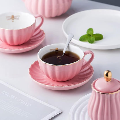 Jusalpha Porcelain Tea Set- 8 OZ Coffee/Teacup, Cup Holder, Serve of 6- - Image 2