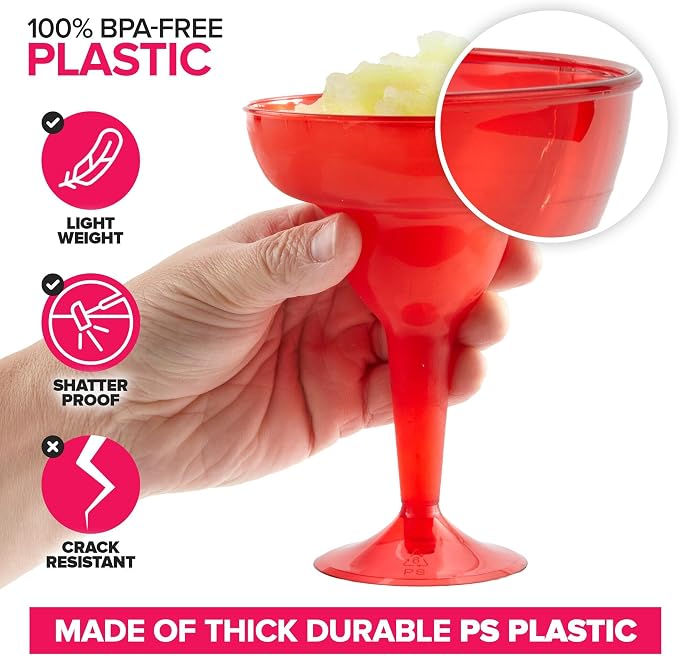 Stock Your Home Multicolor Plastic Margarita Glasses Disposable Decorations - Image 3