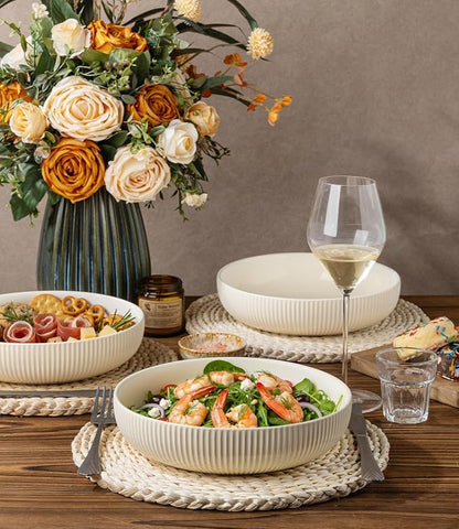 8.5" Ceramic Pasta Bowls Set of 4, Salad Bowls | Versatile Serving Bowls - Image 3