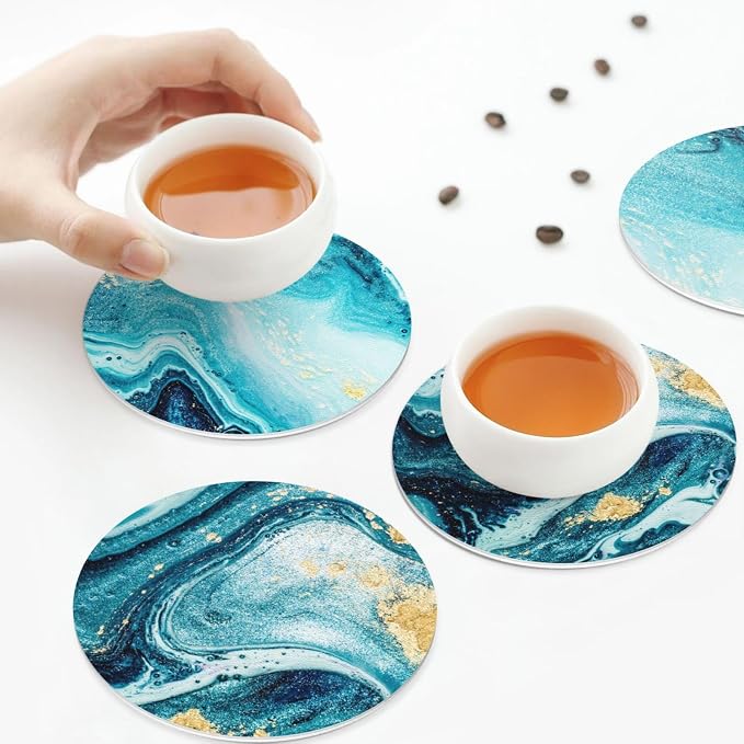 Ocean Gold Blue Marble Coasters Set of 6 Coasters - Image 8