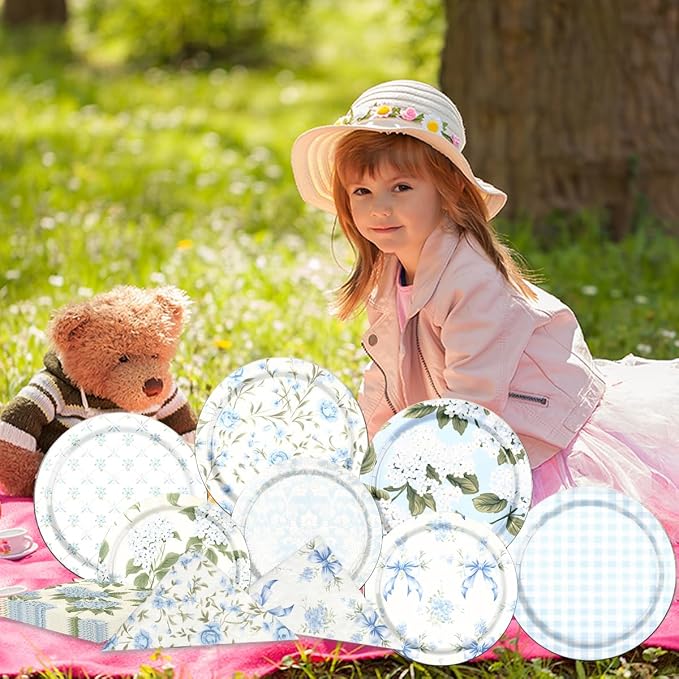 60Pcs Floral Plates and Napkins-Blue White Party Supplies Vintage Flower Tea - Image 6