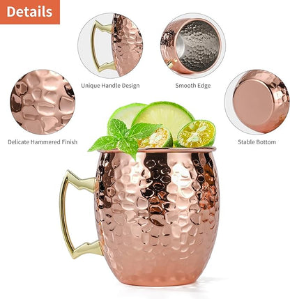 Amrules Moscow Mule Mugs Set of 4, 16 OZ Hammered Copper Cups - Image 4