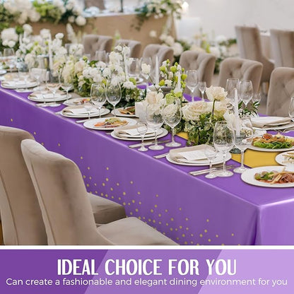 Breling 8 Pack Purple and Gold Disposable Plastic Tablecloths and Satin Table Runner Set, 54 x 108 Inch Tablecloth, 12 x 108 Inch Table Runners for Wedding Graduation Birthday Baby Shower New Year
