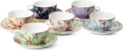 BTaT- Floral Tea Cups and Saucers Set of 6, Porcelain Tea Cups Set of 6 - Image 7