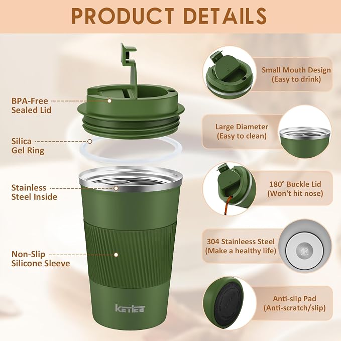 KETIEE Travel Coffee Mug 12oz: Vacuum Insulated Coffee Cup - Image 2