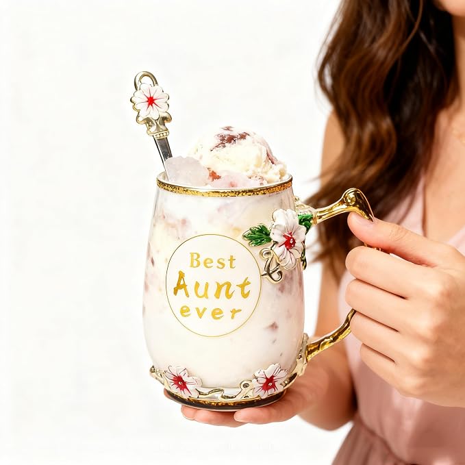 Best Aunt Ever Printed Flower Tea Glass - Image 6