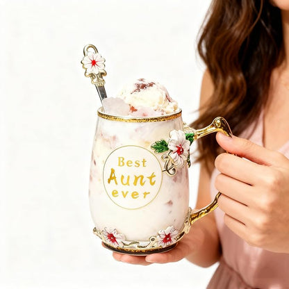 Best Aunt Ever Printed Flower Tea Glass - Image 6