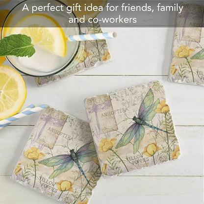 Thirstystone Dragonfly Poppies 4 Pack Tumbled Tile Stone Coasters | 4" Square - Image 7