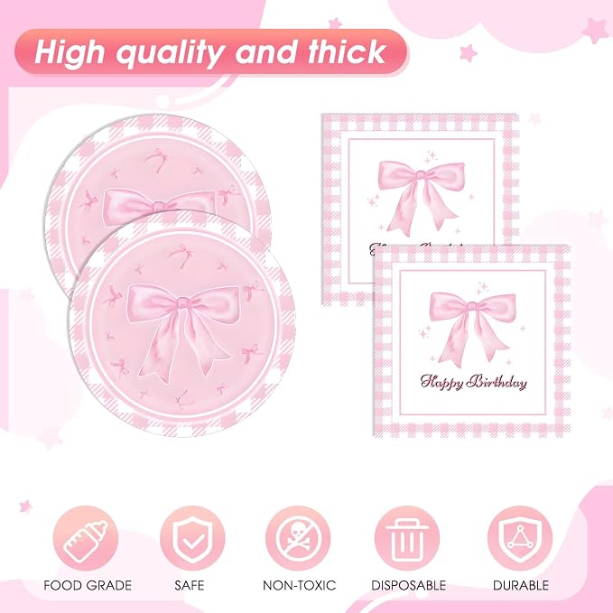 Pink Bow Party Decorations, Coquette Birthday Decorations Pink Bow Napinks - Image 3