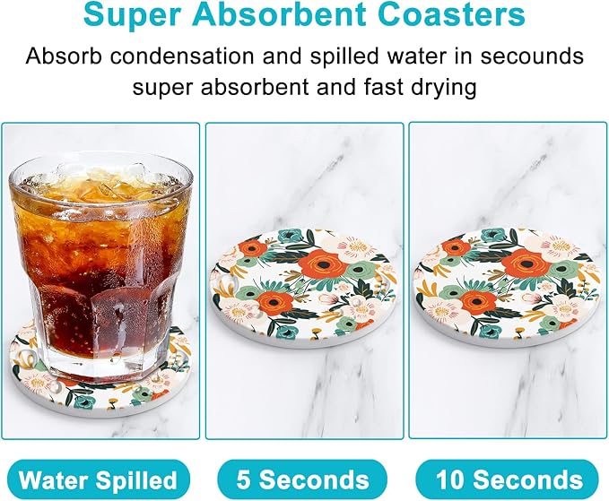 Coasters for Drinks, Kitchen Home Decor Housewarming Gift, Round 4 in - Image 3