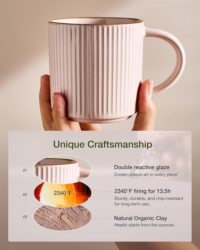 famiware Star Coffee Mug Set for 6, Handcrafted 12 oz Ceramic Stoneware Mugs - Image 5
