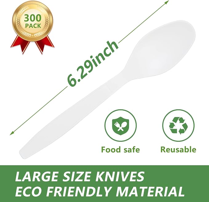 300 Disposable Spoons, Large Biodegradable Eco-Friendly Durable and Heat - Image 3