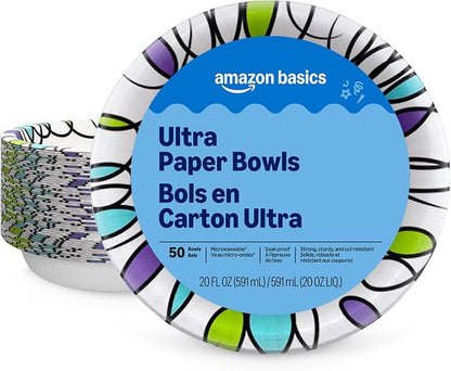 Amazon Basics Ultra Disposable Paper Bowls, 20 Oz, Microwave Safe, Soak Proof by AmazonBasics