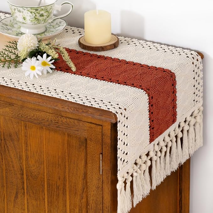 Boho Table Runner Summer Farmhouse Rustic Dining Dresser Scarf Home Decor | - Image 2