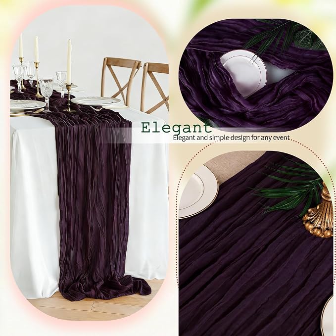 12 Pcs Dark Purple Cheesecloth Table Runner 10Ft, Gauze Table Runners 21.5 x - Image 6