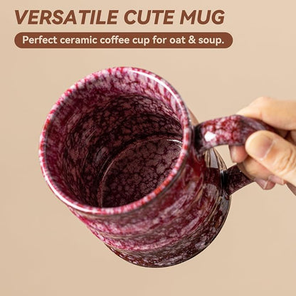 Unique Reactive Glaze Cherry Red Ceramic Coffee Mug - 15 oz Large Coffee Cup - Image 6